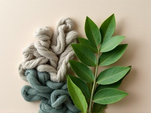 재활용 섬유와 녹색 나뭇잎